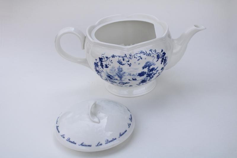 photo of Lenox Les Saisons china teapot, blue & white toile vintage French country style #5