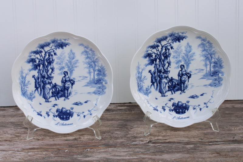 photo of Lenox Les Saisons vintage French country blue and white china toile print accent plates Autumn scene #1