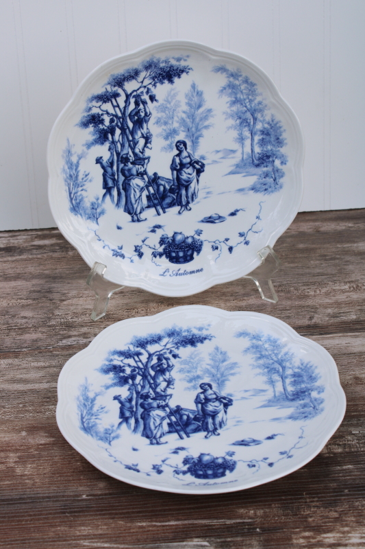 photo of Lenox Les Saisons vintage French country blue and white china toile print accent plates Autumn scene #2