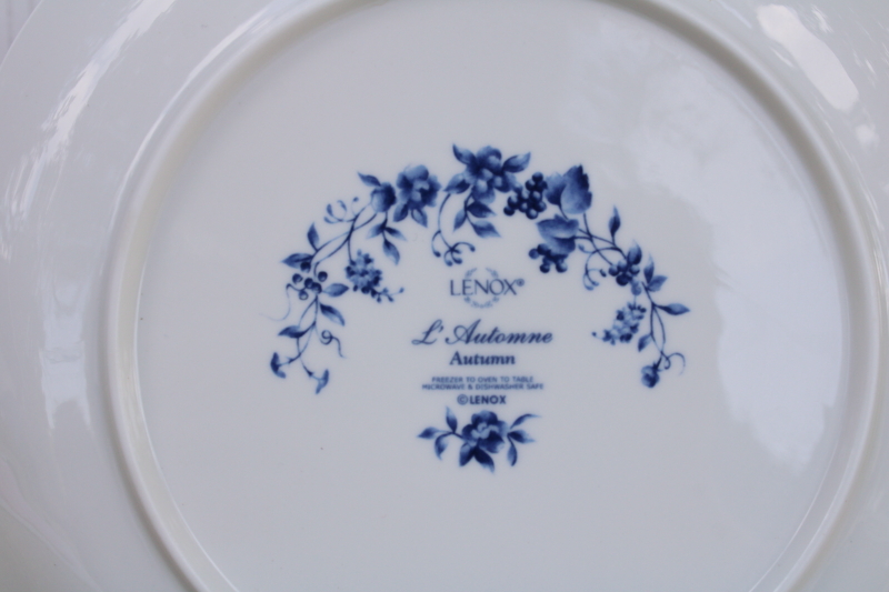 photo of Lenox Les Saisons vintage French country blue and white china toile print accent plates Autumn scene #4