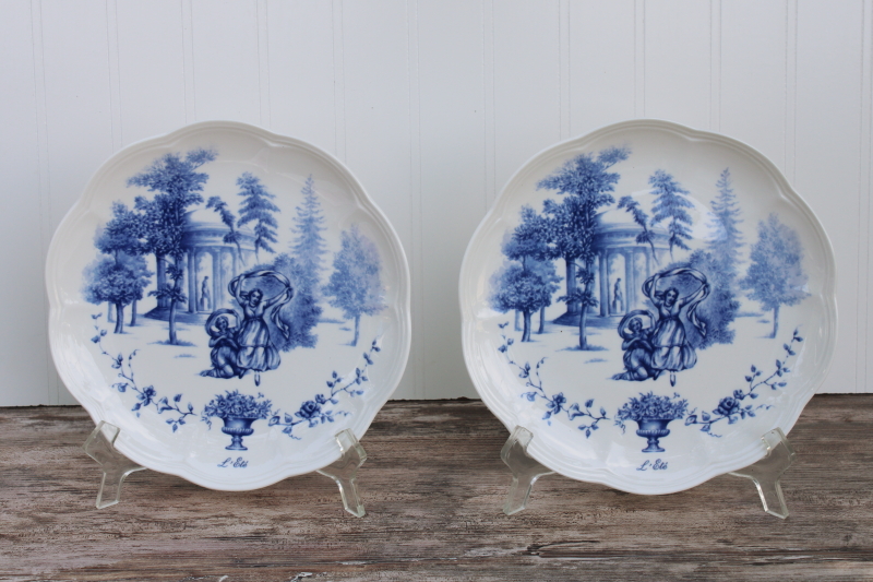 photo of Lenox Les Saisons vintage French country blue and white china toile print accent plates Summer scene #1