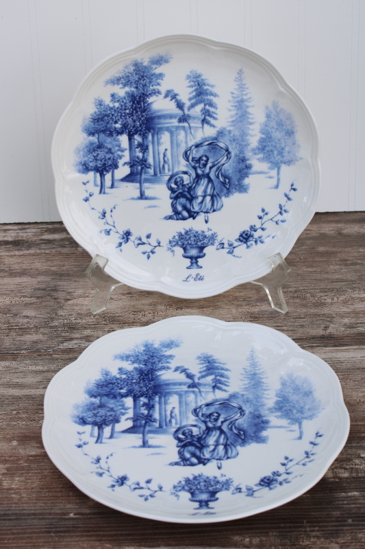 photo of Lenox Les Saisons vintage French country blue and white china toile print accent plates Summer scene #2