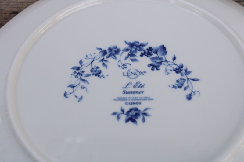 photo of Lenox Les Saisons vintage French country blue and white china toile print accent plates Summer scene #4