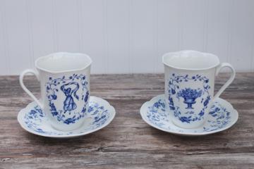 Lenox Les Saisons vintage French country blue and white china toile print mug cups saucers Summer