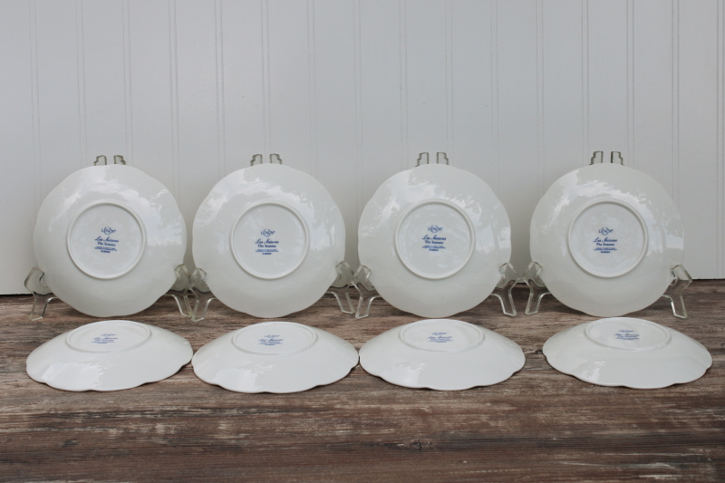 photo of Lenox Les Saisons vintage French country blue white china floral toile print bread butter plates set of 8 #5