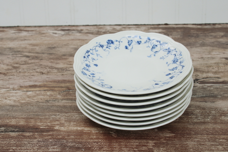 photo of Lenox Les Saisons vintage French country blue white china floral toile print bread butter plates set of 8 #7