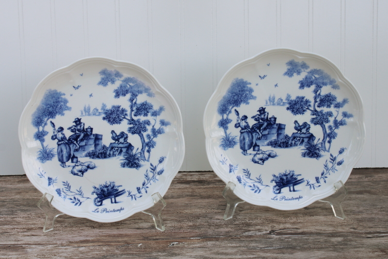 photo of Lenox Les Saisons vintage French country blue white china toile print accent plates Spring scene #1