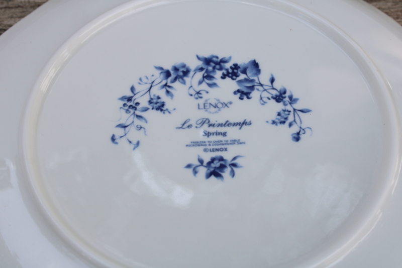 photo of Lenox Les Saisons vintage French country blue white china toile print accent plates Spring scene #4