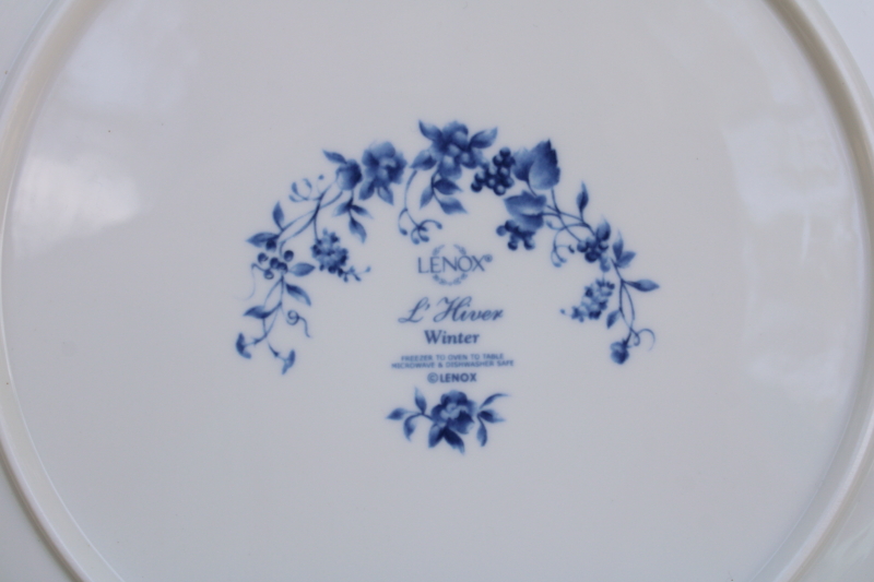 photo of Lenox Les Saisons vintage French country blue white china toile print dinner plates Winter #4