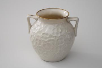 Lenox Pastoral embossed floral pattern vase, ivory w/ gold double handle shape