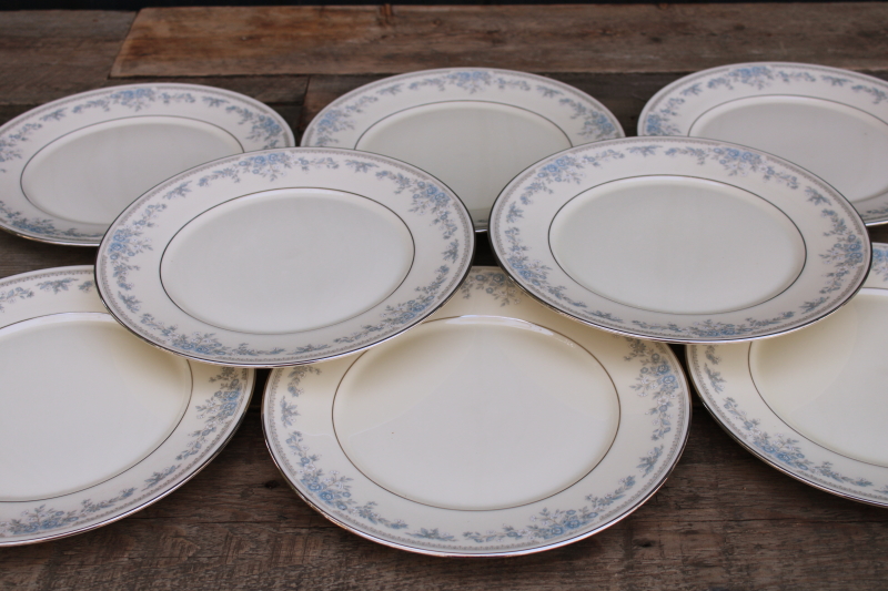 photo of Lenox Reverie blue on ivory china set of 8 dinner plates, 80s 90s vintage  #1