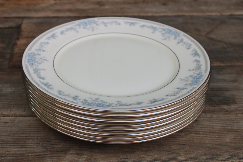 photo of Lenox Reverie blue on ivory china set of 8 dinner plates, 80s 90s vintage  #7