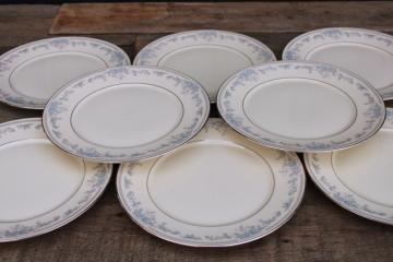 catalog photo of Lenox Reverie blue on ivory china set of 8 dinner plates, 80s 90s vintage 
