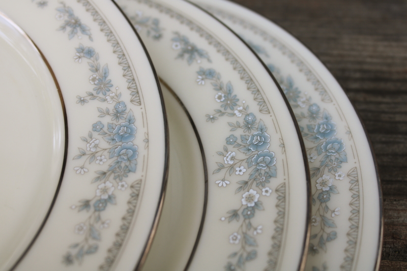 photo of Lenox Reverie blue on ivory china set of 8 small bread & butter plates, 80s 90s vintage  #2