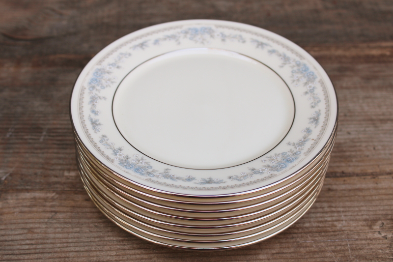 photo of Lenox Reverie blue on ivory china set of 8 small bread & butter plates, 80s 90s vintage  #7