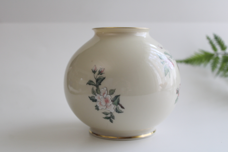 photo of Lenox Serenade china, round rose bowl globe vase w/ red bird & flowers  #6