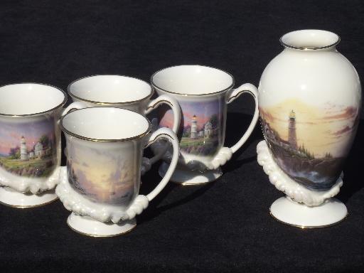 photo of Lenox / Thomas Kinkade Seaside Lighthouse mugs set, Clearing Storms vase #1