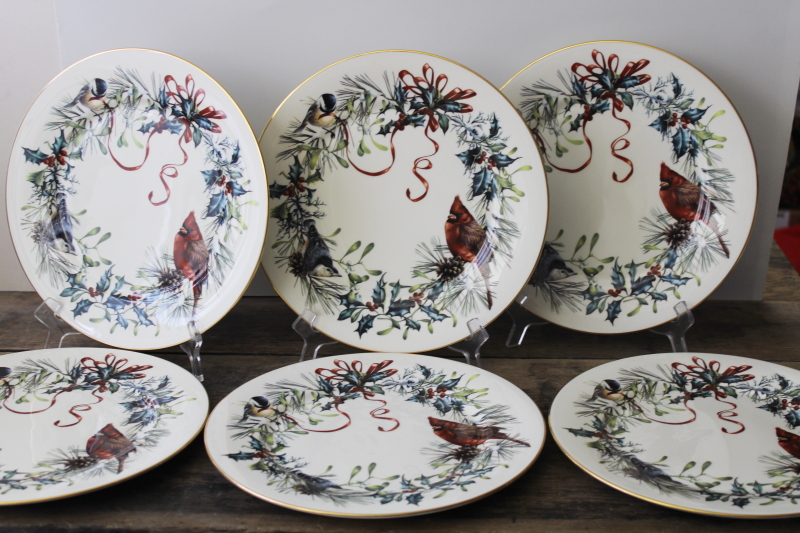 photo of Lenox USA Winter Greetings cardinal pattern china dinner plates set of 6 #1