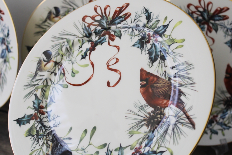 photo of Lenox USA Winter Greetings cardinal pattern china dinner plates set of 6 #2