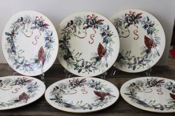 catalog photo of Lenox USA Winter Greetings cardinal pattern china dinner plates set of 6