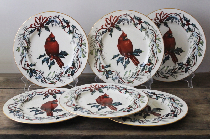 photo of Lenox USA Winter Greetings cardinal pattern china salad plates set of 6 #1