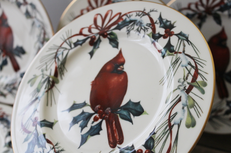 photo of Lenox USA Winter Greetings cardinal pattern china salad plates set of 6 #2