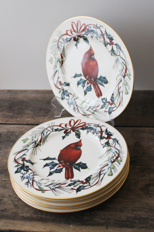 photo of Lenox USA Winter Greetings cardinal pattern china salad plates set of 6 #7