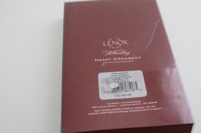 photo of Lenox Williamsburg heart metal Christmas ornament, unused in original box #6