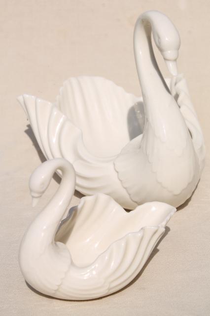 photo of Lenox china swans, large & small swan shape bowls, ivory cream porcelain #1