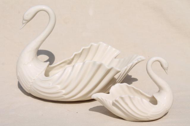 photo of Lenox china swans, large & small swan shape bowls, ivory cream porcelain #3