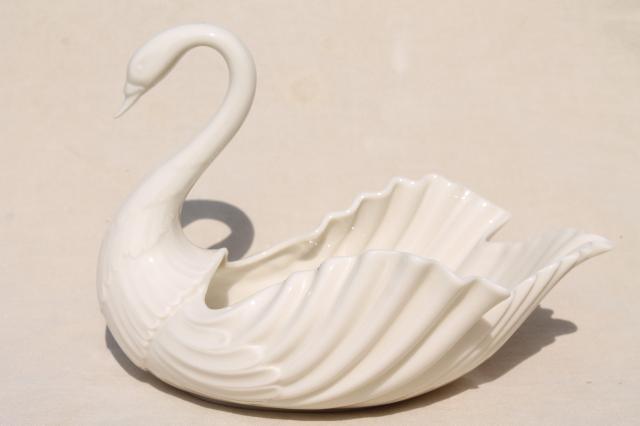 photo of Lenox china swans, large & small swan shape bowls, ivory cream porcelain #4