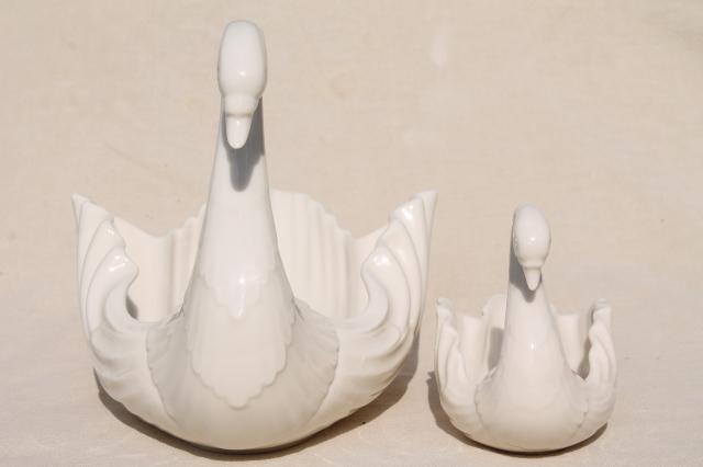 photo of Lenox china swans, large & small swan shape bowls, ivory cream porcelain #5