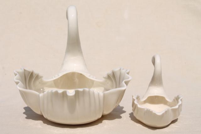 photo of Lenox china swans, large & small swan shape bowls, ivory cream porcelain #6