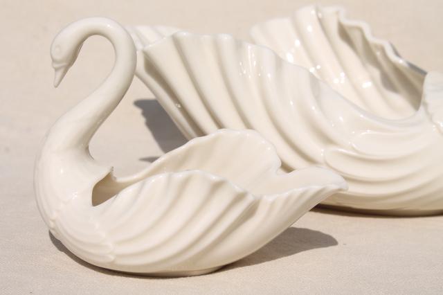 photo of Lenox china swans, large & small swan shape bowls, ivory cream porcelain #7