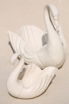 catalog photo of Lenox china swans, large & small swan shape bowls, ivory cream porcelain