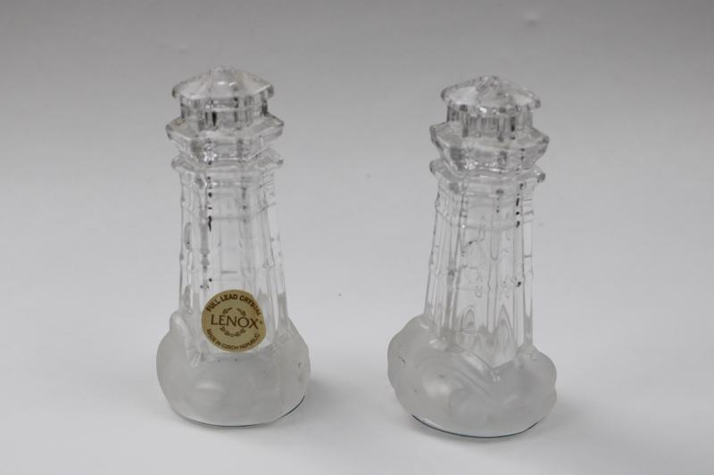 photo of Lenox crystal lighthouse salt and pepper shakers, S&P set w/ original label #1