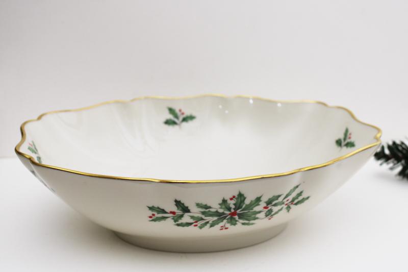 photo of Lenox holiday pattern china large oval centerpiece bowl w/ Christmas holly #1