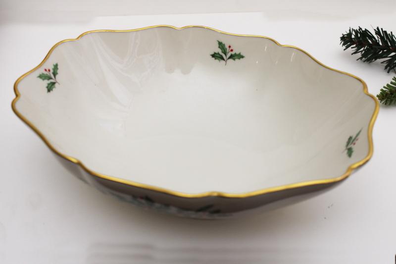 photo of Lenox holiday pattern china large oval centerpiece bowl w/ Christmas holly #2