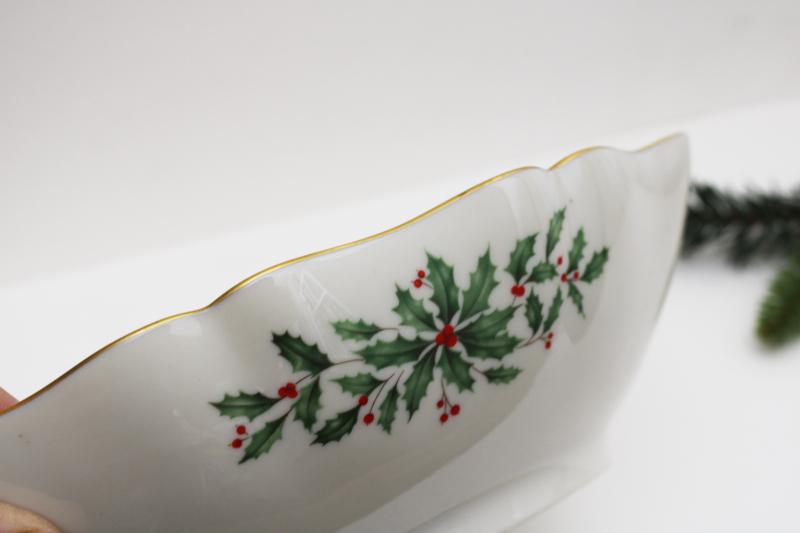 photo of Lenox holiday pattern china large oval centerpiece bowl w/ Christmas holly #3