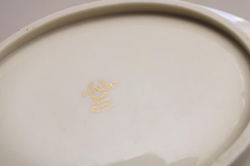 photo of Lenox holiday pattern china large oval centerpiece bowl w/ Christmas holly #5