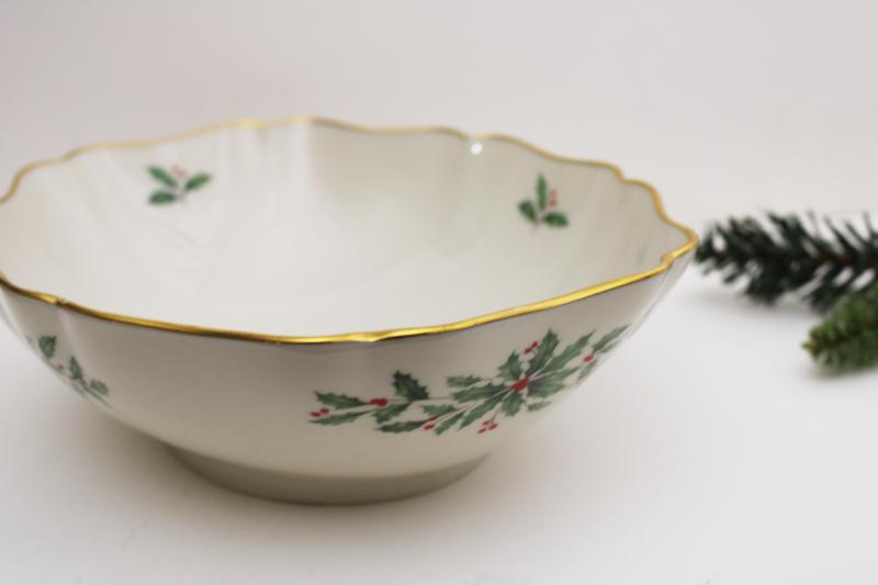 photo of Lenox holiday pattern china large oval centerpiece bowl w/ Christmas holly #6