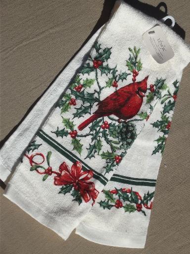 photo of Lenox red cardinal Christmas kitchen linens, towel & oven mitt w/ tags #2