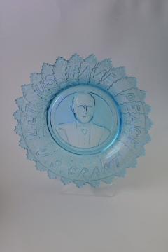 catalog photo of Let Us Have Peace President US Grant memorial plate vintage ice blue pressed glass antique reproduction? 