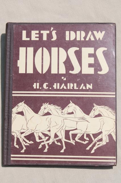 photo of Let's Draw Horses, H C Harlan 1950 horse art drawing pencil sketching book #2