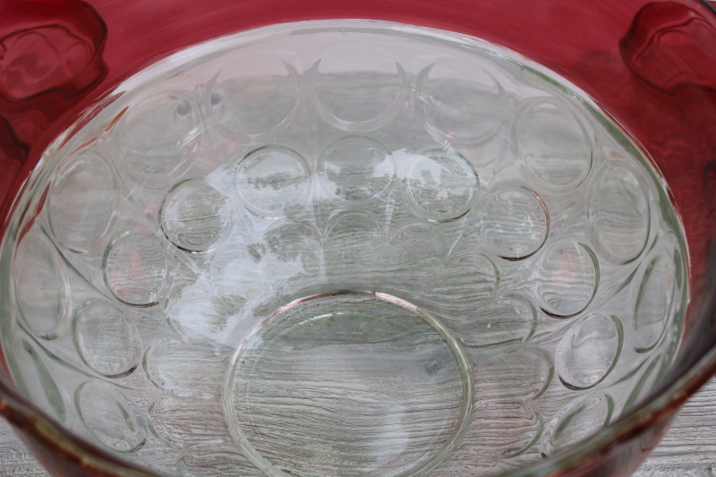 photo of Lexington coinspot pattern ruby band glass punch bowl footed cups, vintage Indiana glass #3