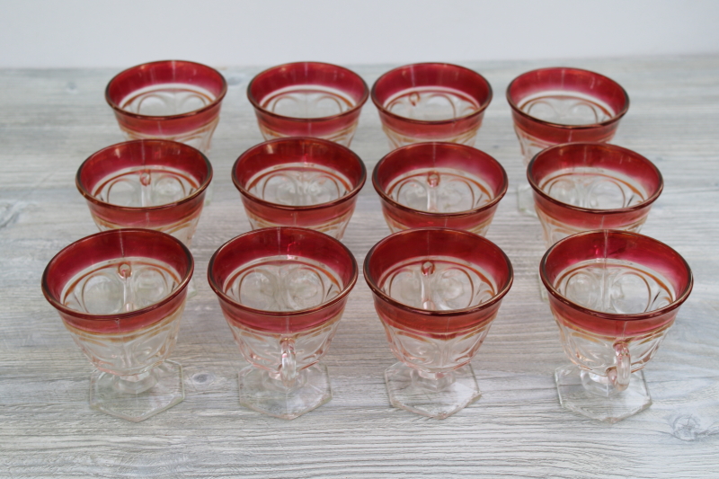 photo of Lexington coinspot pattern ruby band glass punch bowl footed cups, vintage Indiana glass #7