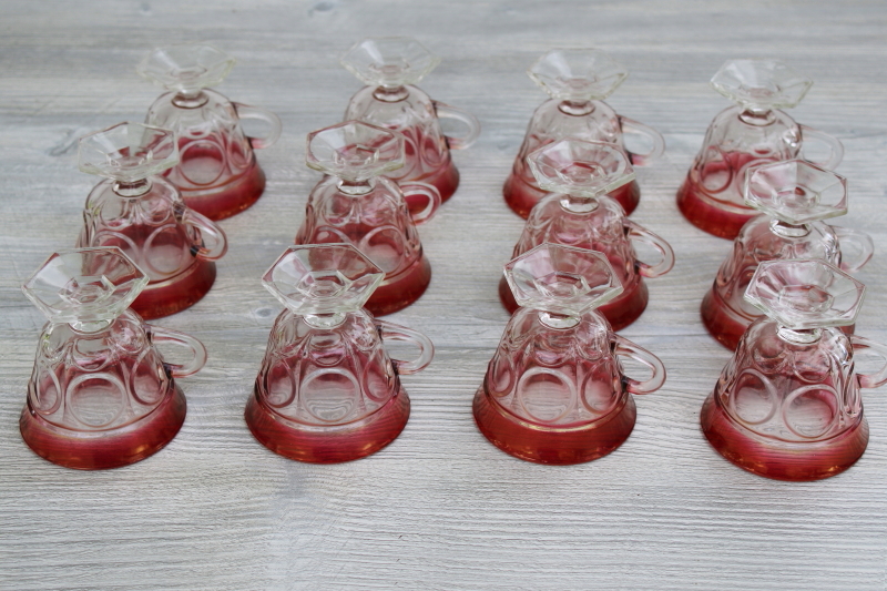photo of Lexington coinspot pattern ruby band glass punch bowl footed cups, vintage Indiana glass #8