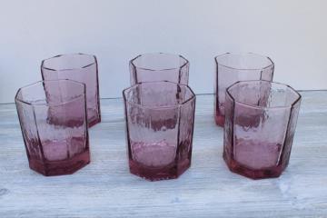 catalog photo of Libbey Facets drinking glasses plum purple octagonal shape lowballs set of 6