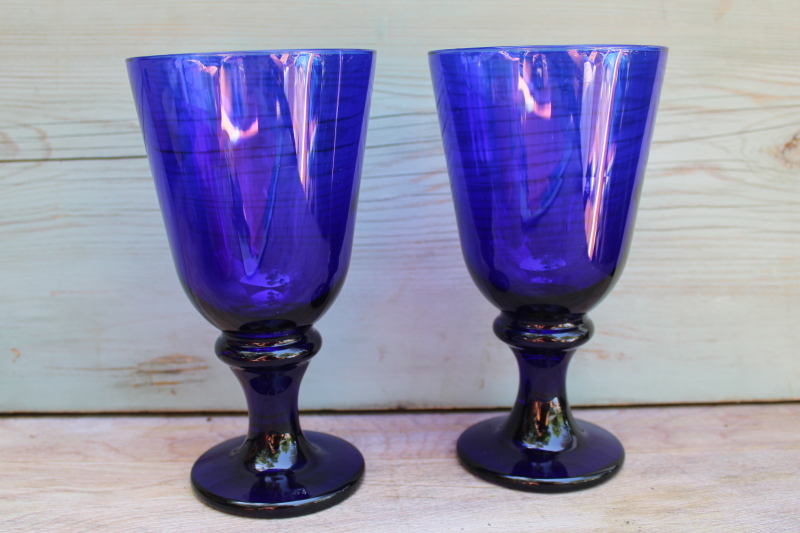 photo of Libbey Flare cobalt blue stemware, large wine glasses or water goblets #1