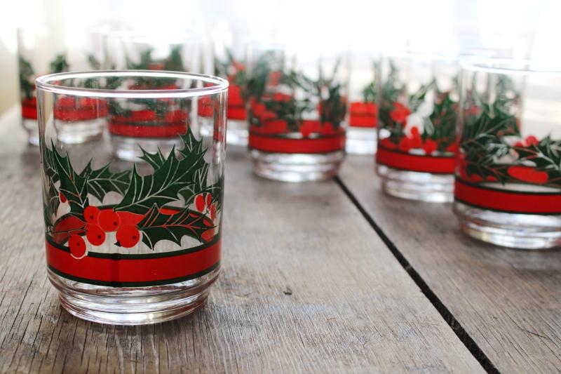 photo of Libbey Holly & Berries Christmas glasses, double old fashioned vintage box of 12  #2